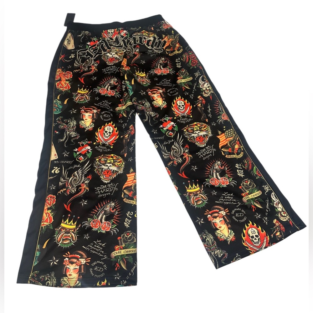 Ed Hardy Black Tattoo-Print Wide Leg Pants